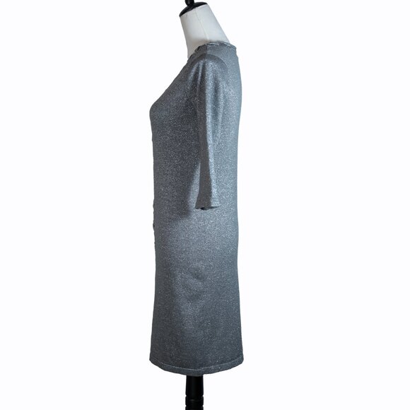 Allison Brittney Womens Silver Glitter Sweater Dress 3/4 Sleeves Midi Gray Sz S - Picture 3 of 13